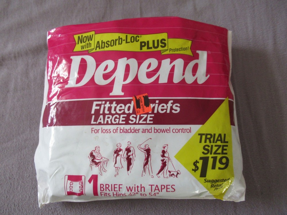 1990 Vintage Depend Fitted Briefs Large Trial Size 1 Brief with Tapes