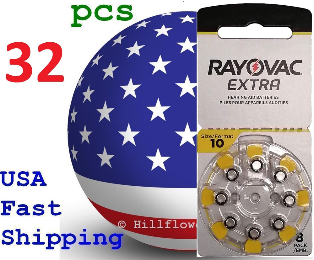 32 X A10 10 Size 10 PR70 Rayovac Extra Card 1.5V Zinc Air Hearing Aid Battery