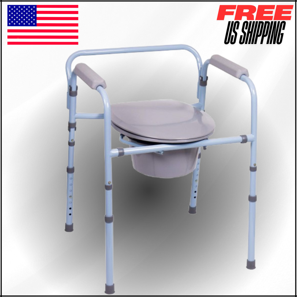 Portable Folding Bedside Commode & Raised Toilet Seat, Up to 300lbs, Commodes