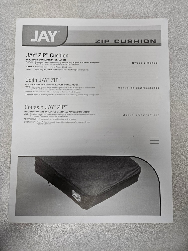Used JAY Zip Cushion Owner’s Manual Power Wheel Chair Quantum Permobile Quickie