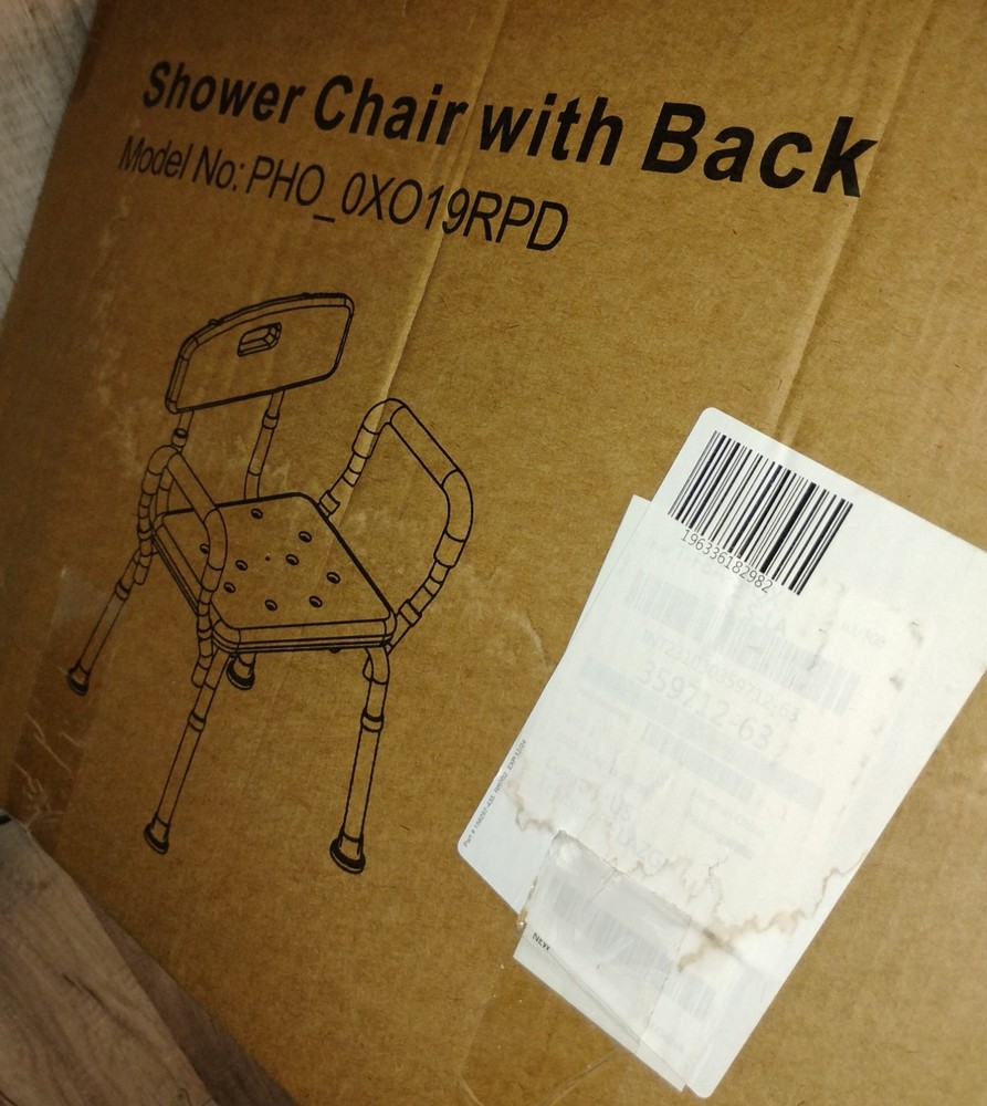 Shower/Bath Chair with Backrest, 2 Handrails, Aluminum 350 lb White PHO_OXO19RPD