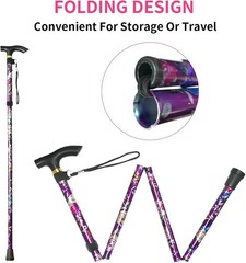 Lightweight Portable Folding Cane with Vibrant Floral Design and Wrist Strap