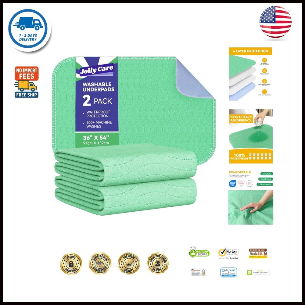 Washable Underpads Waterproof, 2 Pack 36″ x54“ Heavy Absorbency Incontinence Be