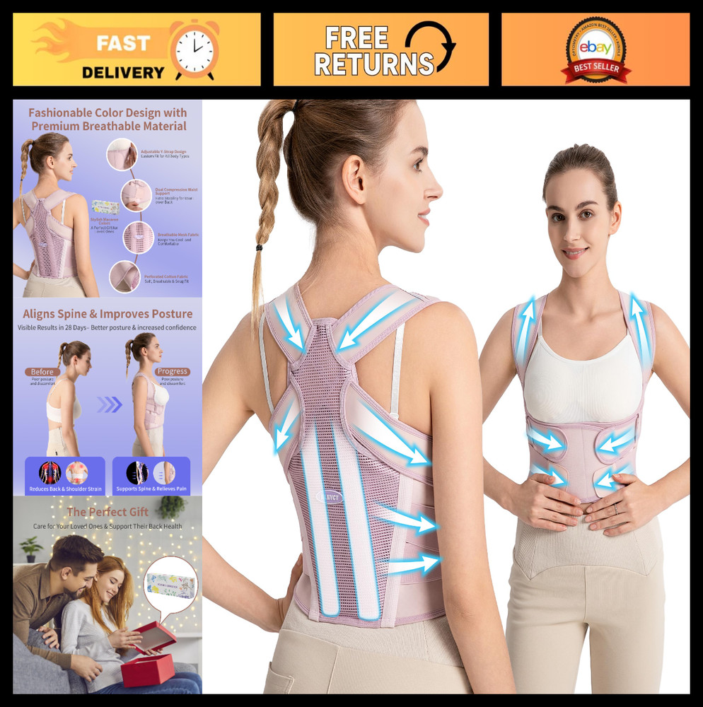 Posture Corrector for Women – 2-in-1 Back Brace & Shoulder Support, Adjustable F