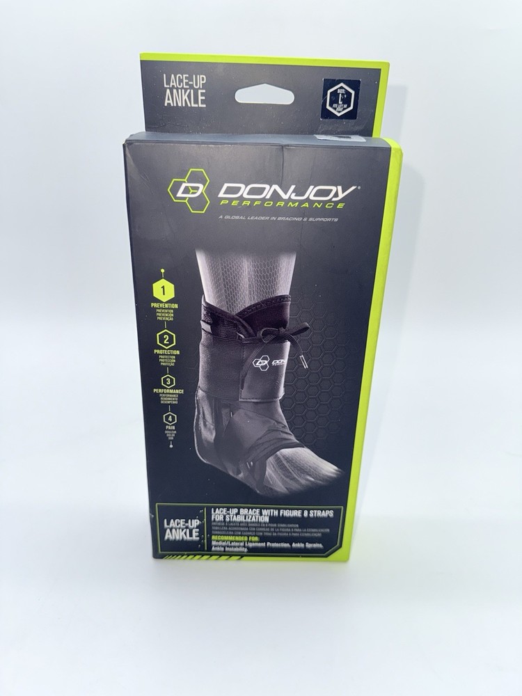 DonJoy Performance Lace-Up Ankle Brace L/Large Black Figure 8 straps NEW
