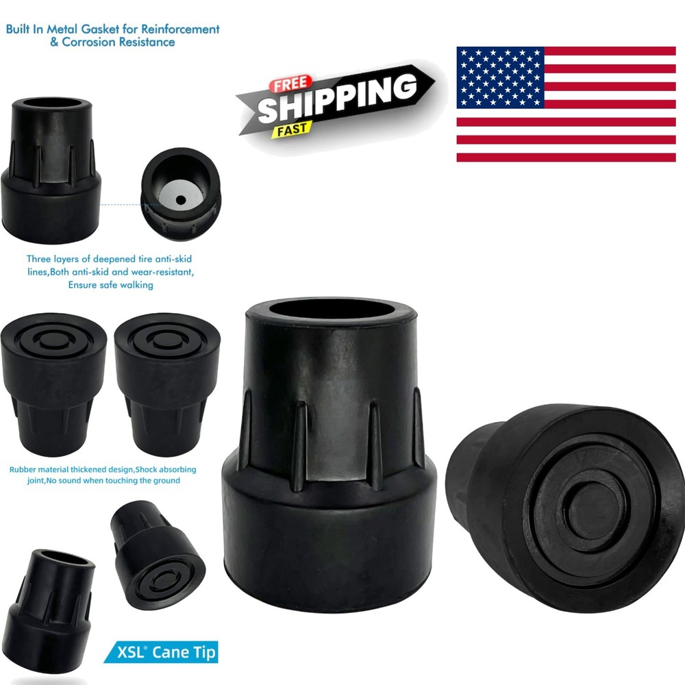 Metal Reinforced Cane Tips 1 Inch Black Ideal for Aluminum and Wood Crutches