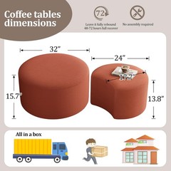 Bshomgi Nesting Coffee Table Set Of 2 Upholstered Round Corduroy Circle Foam