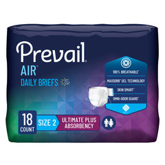 Prevail Air Daily Briefs Size 2, 45-62 inches, Ultimate Absorbency 18 count pkg