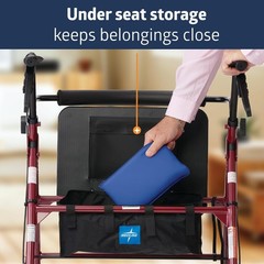Burgundy Heavy Duty Bariatric Rollator Walker with Adjustable Handle Padded Seat