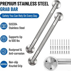 Knurled Brushed Stainless Steel Grab Bars, 2 Pack 16 Inch | , Stain Finish, S…