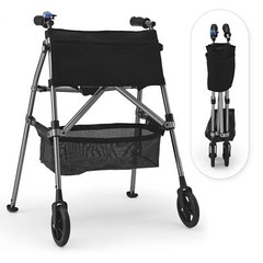 7LB Rollator Walker Foldable Rolling Walker 330LB Capacity for Senior Blue Grey