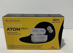 Audien Atom Pro 2 Rechargeable OTC Hearing Aids Open Box UV Cleaning