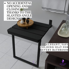 Folding Handmade Teak Wood Seat with Legs, Wall Mount, Black, ADA Compliant