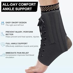 Lace Up Ankle Brace with Metal Side Stabilizers, Adjustable Lace-Up Large