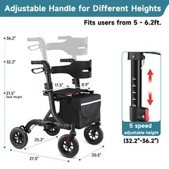 MAXWALK All-Terrain Rollator Walker w/ Non-Pneumatic Tire 4x 8” Rubber Wheel USA