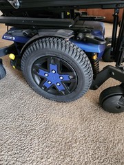Quantum EDGE3 Power Tilt Wheelchair: Brand New, Cobalt Blue, Left Hand User