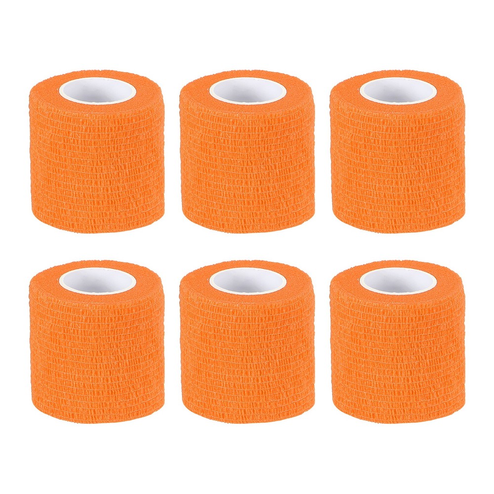 1″ x 177″ 6 Pcs Self Adhesive Bandage Wrap Elastic Self Tape Bright Orange