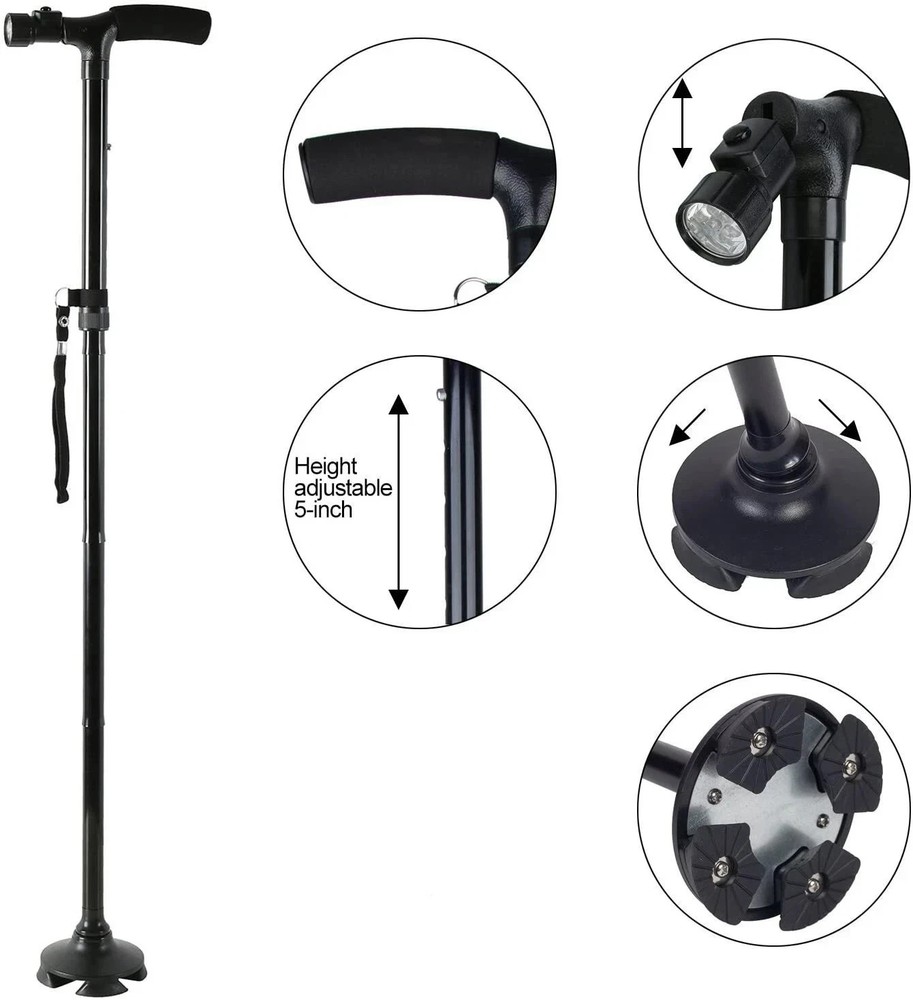 5-Levels Adjustable Height Walking Stick Portable Foldable Cane Travel Camping