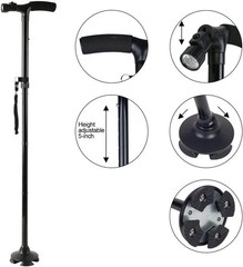 5-Levels Adjustable Height Walking Stick Portable Foldable Cane Travel Camping