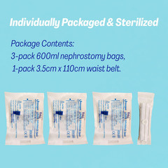 3-Pack 600Ml Clear Nephrostomy Bags, Urine Drainage Bag with 24 Inch Tube and Tw
