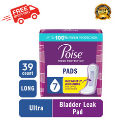 Poise Incontinence Pads for Women, 7 Drop Ultra Absorbency Long Length, 39 Count