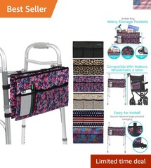 Water-Resistant Walker Bag with Floral Design – Essential Mobility Accessory