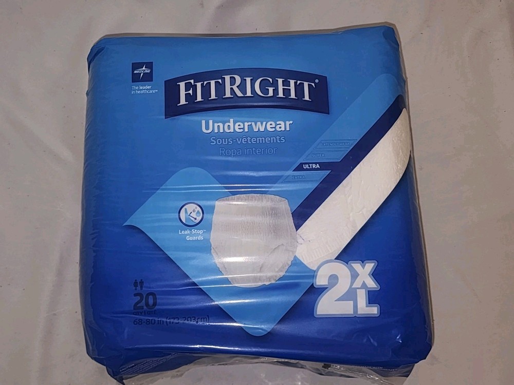 20 Count – Medline FitRight Ultra Adult Underwear – 2XL. (68-80 Inches) Diapers