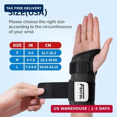 FEATOL 2 Pack Carpal Tunnel Wrist Brace For Work With Wrist Splint, 6.5“ Hand B