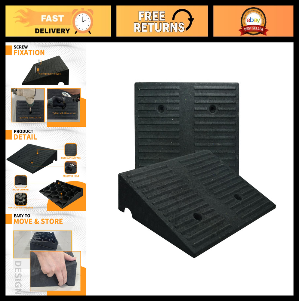 2-Pack 3.9″ Rubber Curb Ramps for Driveway, Wheelchair & Vehicle Access, 7000lbs
