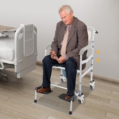 Foldable Height Adjustable Rolling Shower Commode Chair 4 Wheels 380 Lbs