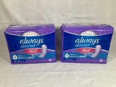 2 x 54 pads~ Always Discreet Moderate Long Absorbency 4 Drop Base Pads