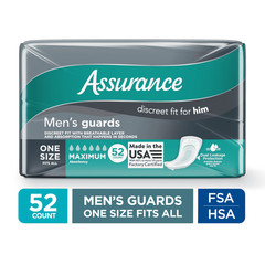 Assurance Men’s Guards, Maximum Absorbency, One Size Fits All, 52 Count