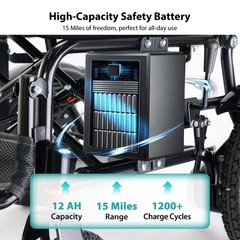 Lightweight Foldable Electric Wheelchair with 19″ Extended and Widened Armrests