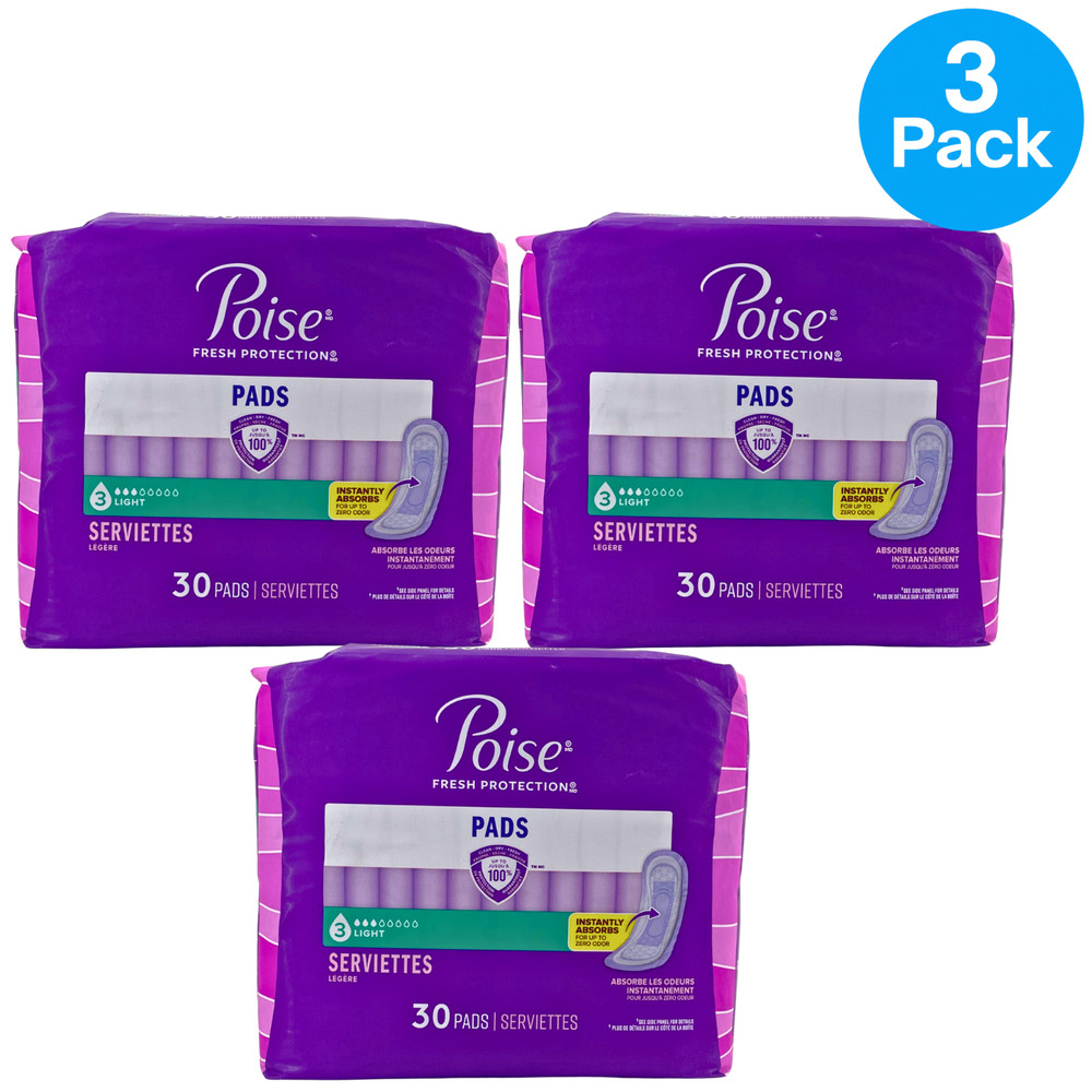 Poise Fresh Protection Incontinence Pads Light Absorbency Size 3 30 Count 3 Pack