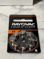 18 Packs of 8 Ray O Vac Loud & Clear hearing aid batteries sz 13, Expire 9/2027
