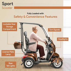 Electric Mobility Scooter for Adults with Canopy and Windshield – 300 Lb Capacit