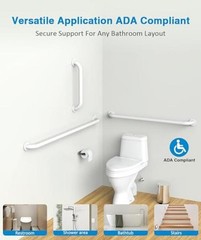 Grab Bar Bundle for ADA Compliance Stainless Steel 1.5″ Diameter 3-Piece White