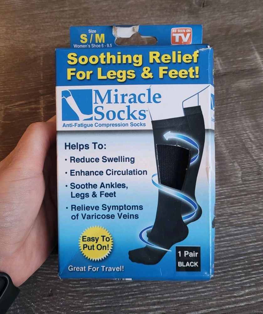 New ASOTV Anti Fatigue Compression Miracle Socks S/M Black 1 Pair Unisex