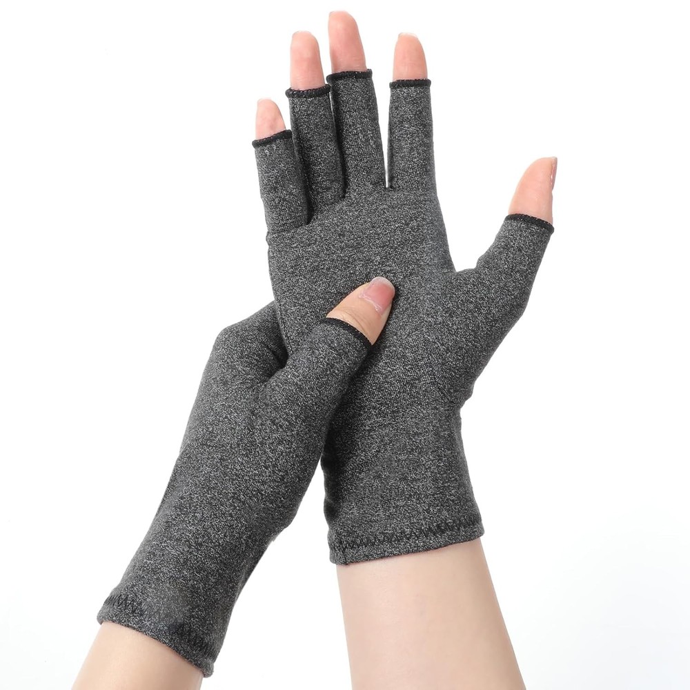 2 Pairs Bamboo Compression Gloves Arthritis Gloves with Carpal Tunnel Fingerless