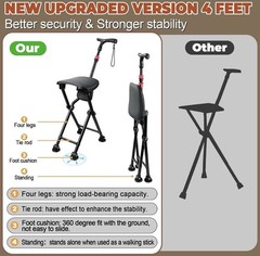 Holds 400 lbs Folding Cane w/ Seat | Durable Stable Walking | 19.69” Seat Height