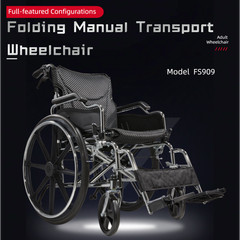 Folding Manual Transport Wheelchair, 20 “ Seat With Front and Rear Locking Hand