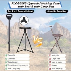 Limited Time Offer-Walking Stick w/Seat Lightweight CarryBag NonSlip 330lb Black
