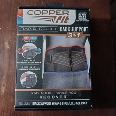Copper Fit Rapid Relief Back Support Brace 3-n-1 Hot Cold Therapy Lumbar Support