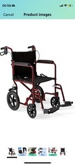 Medline Red Aluminum Transport Folding Wheelchair with 12″ Rear Wheels