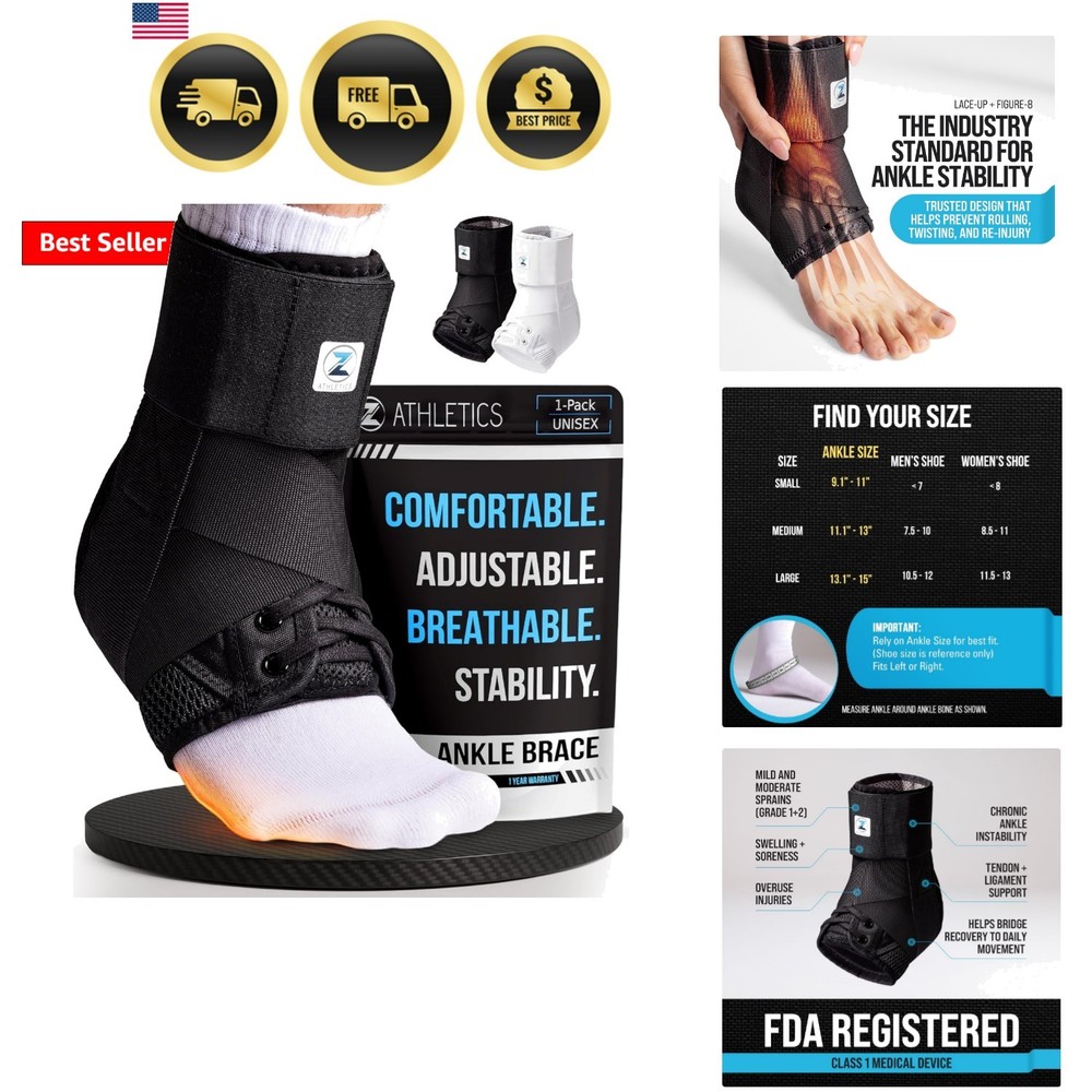 Ankle Brace for Women & Men – Lace Up Adjustable Support with Side Stabilizer…