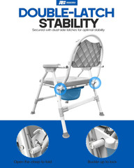 Heavy Duty 4-In-1 Portable Bedside Commode Chair for Elderly & Disabled, Extra-W