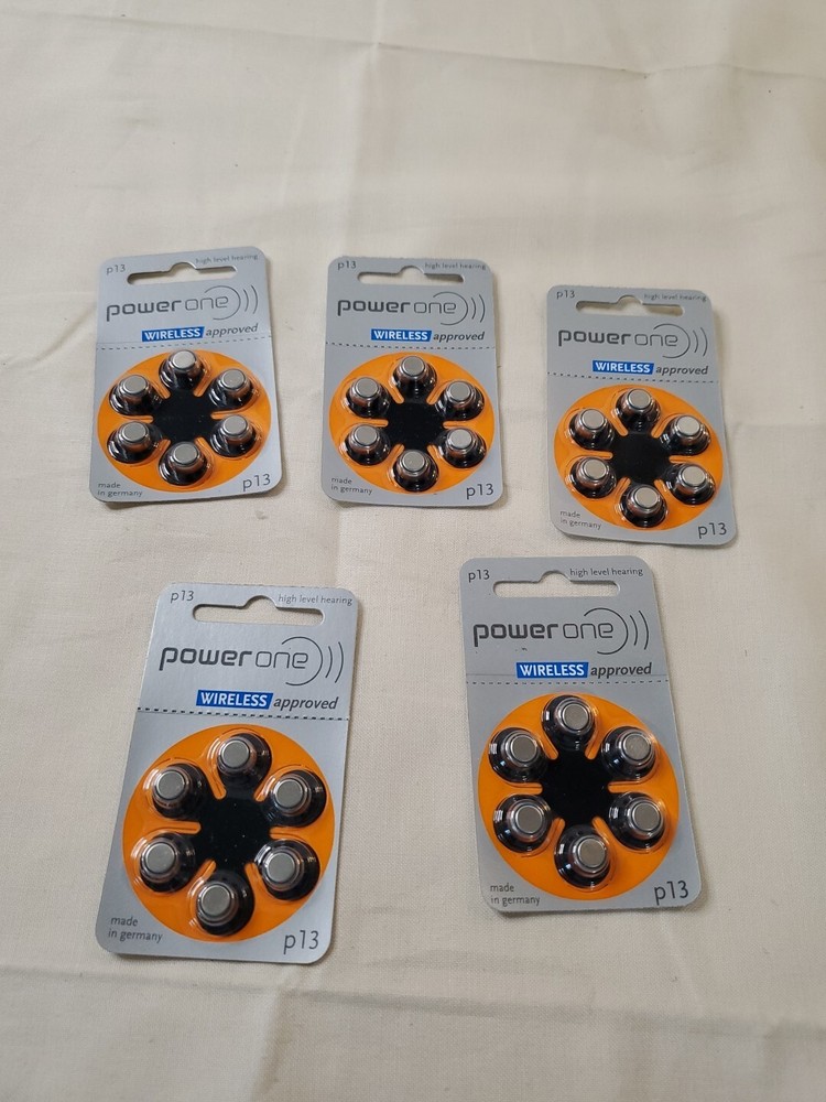 5 Packs of 6 New Power One Size P13 Hearing Aid Batteries Made Germany Exp2024