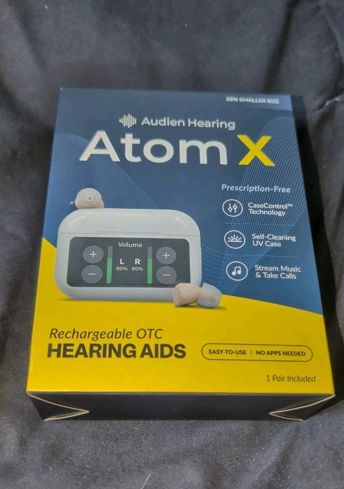 Audien Hearing Atom X Rechargeable Bluetooth IIC Hearing Aids Beige New