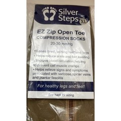 Silver StepsTM EZ Zip Open Toe Compression Socks, 20-30 mmHg