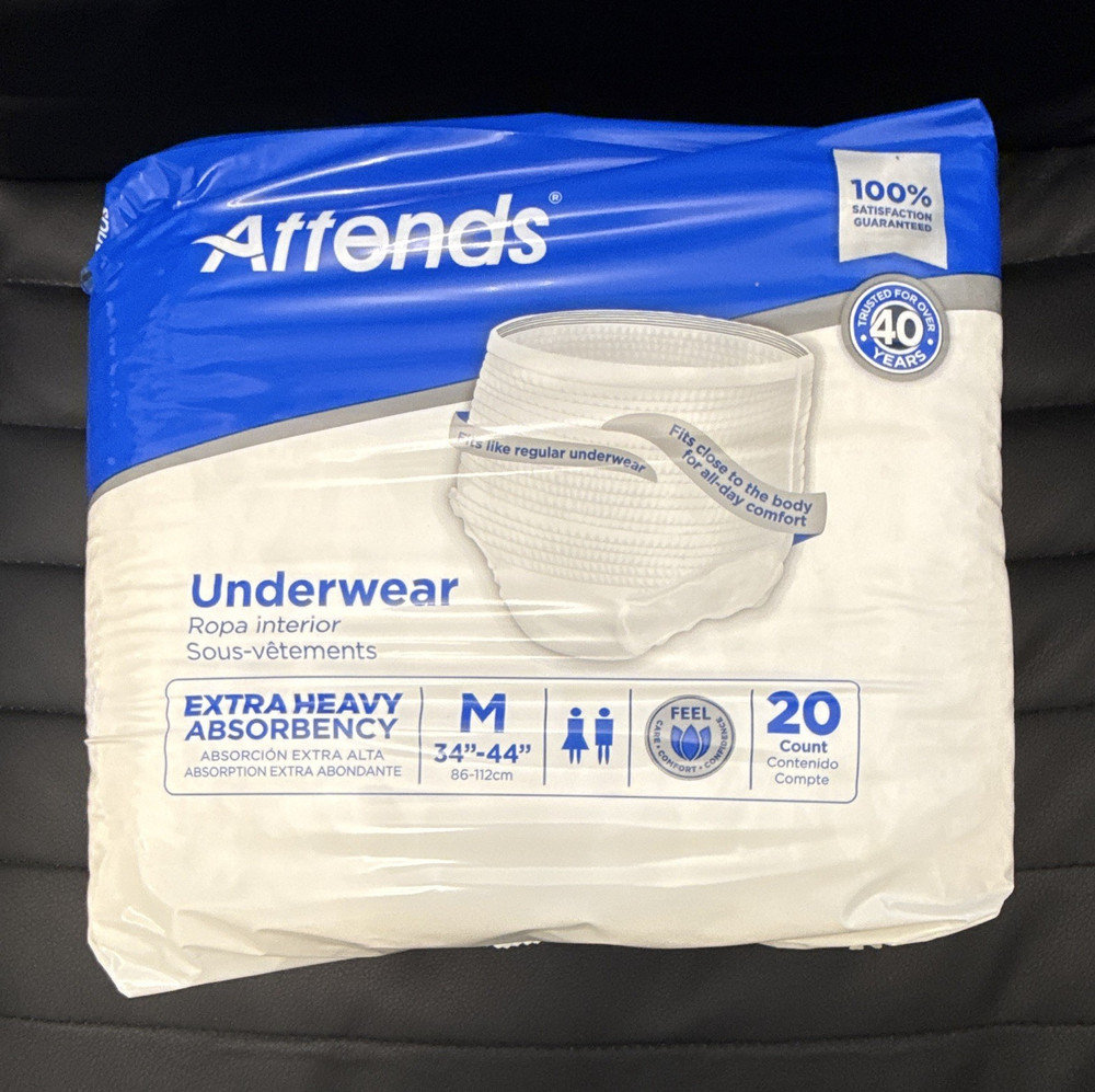 Attends Incontinence Pants Extra Heavy Absorbency M 20 Ct White Latex-Free APV20